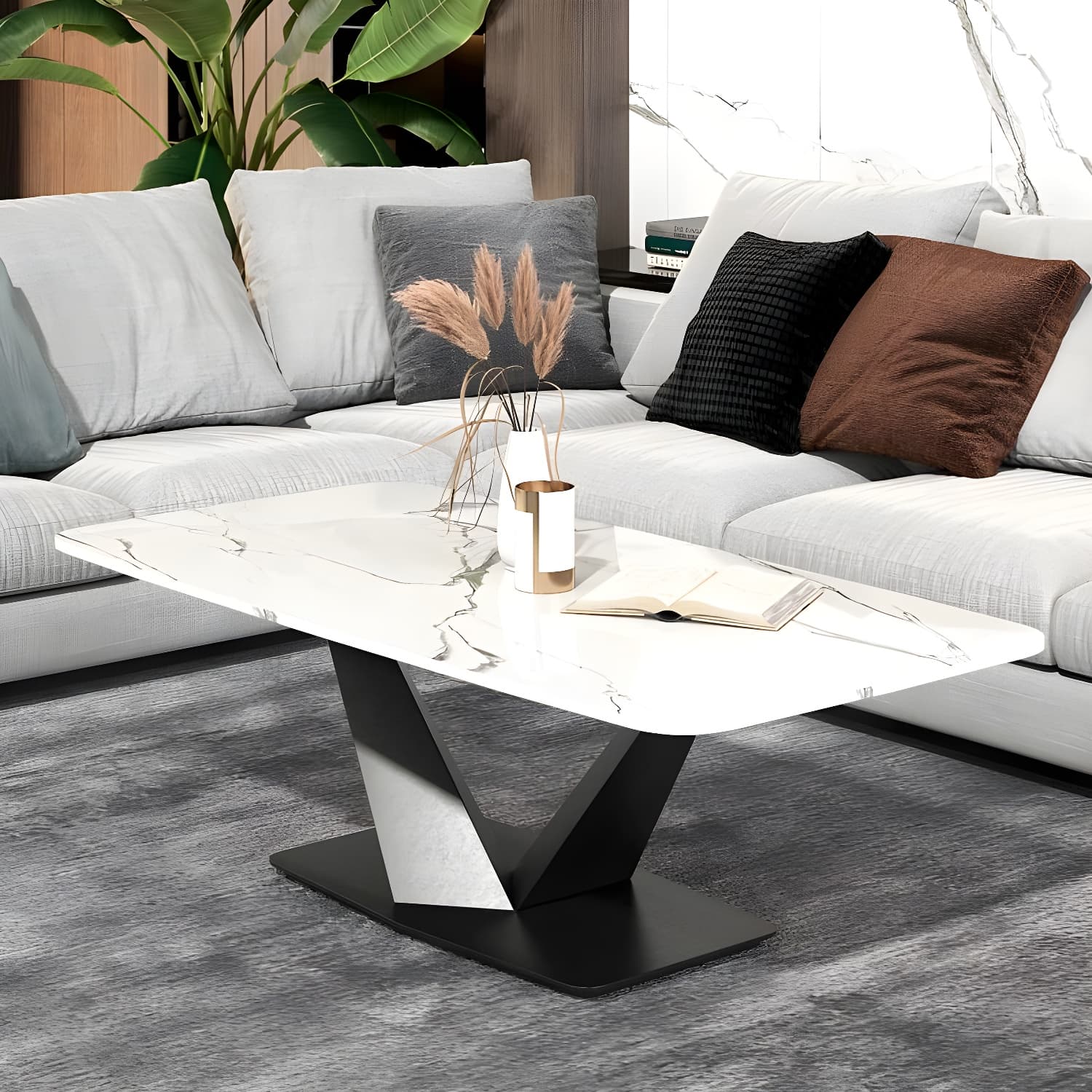 Contemporary Square Stone Coffee Table with Scratch Resistant - image 4