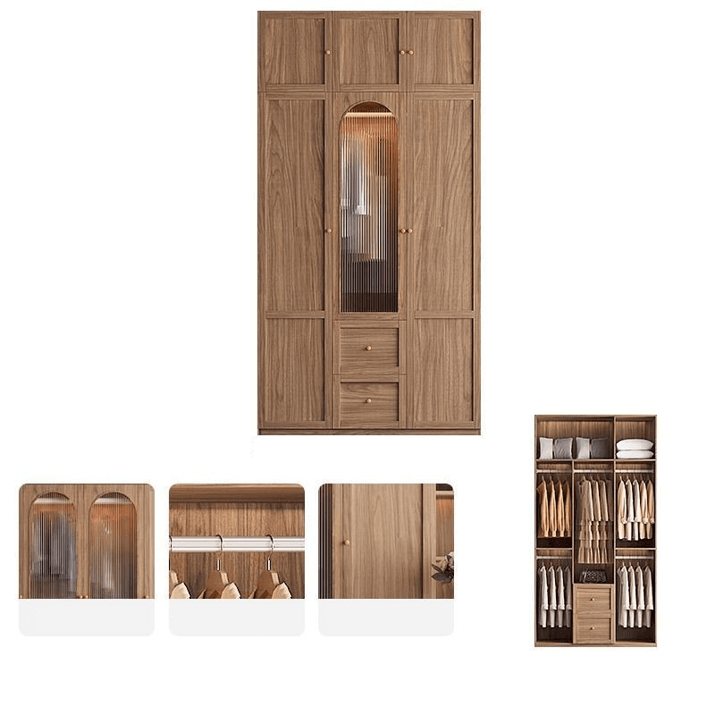 Minimalist Timber Sepia Cabinet Armoire with Interior Shelves & Clothing Rack & Soft Close Drawer & Soft Close Door - image 5