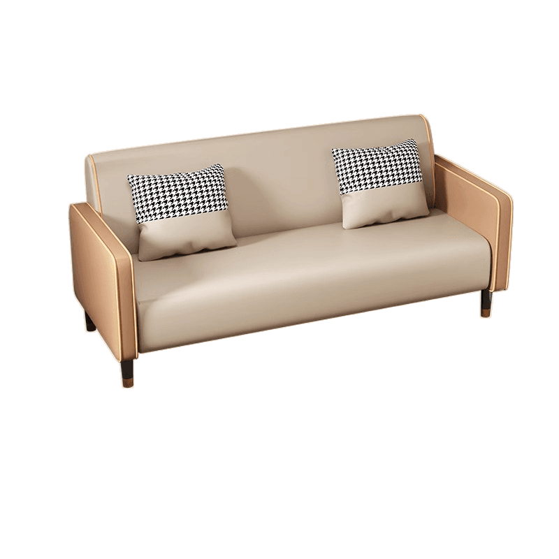 Trendy Solid Color Stain Resistant Loveseat in Synthetic Leather Grey/Beige/Amber Color for 2 People with 2 Pillows - image 10