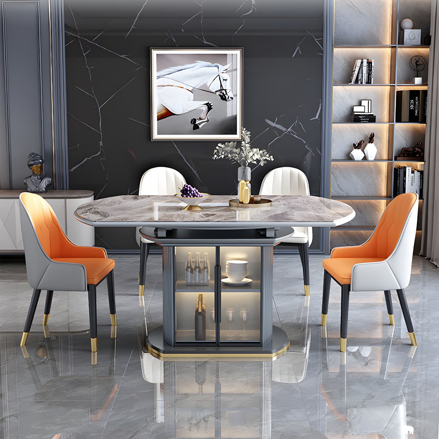 Modern 1/4/5/7 Pieces Dining Furniture Stone Round Dining Chairs Set in White