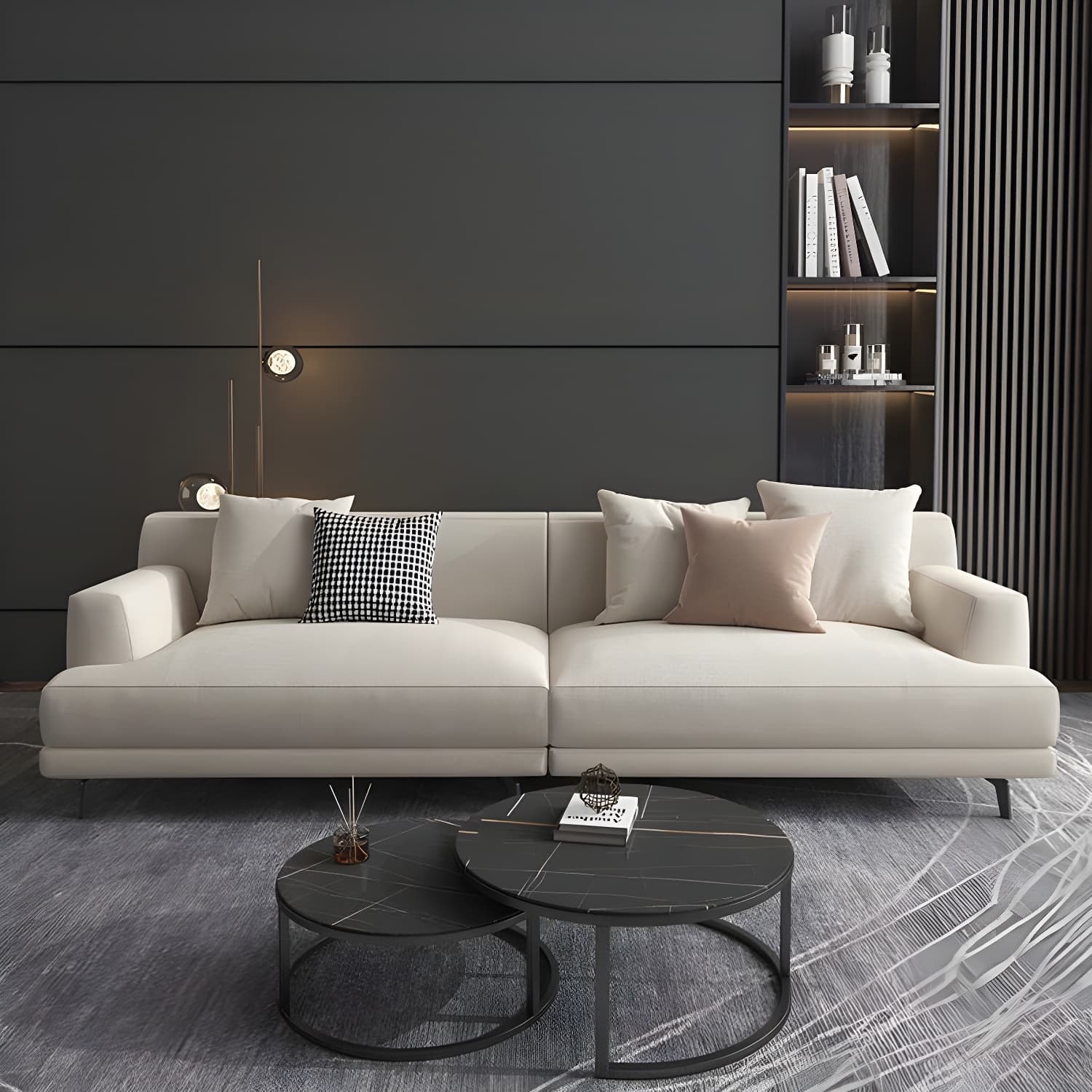 Modern Beige Cotton and Linen Sectional Sofa with Pine Wood Frame