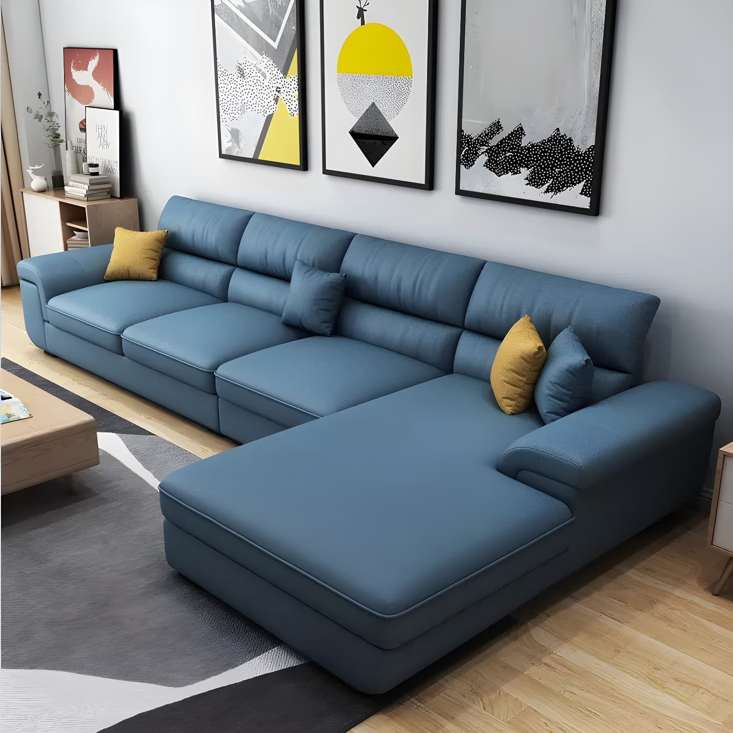 Modern L-Shape Pillow Top Arm Wooden Frame Sectional Sofa Chaise with Large 10 Feet Size - image 8