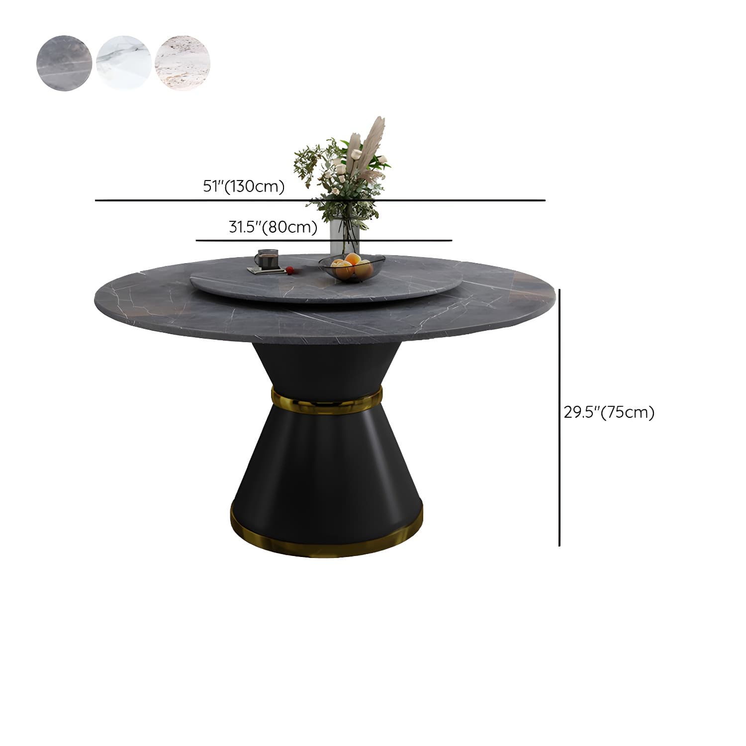 Stone Modern Round Dining Table with Black Steel Pedestal Base and Lazy Susan - image 18