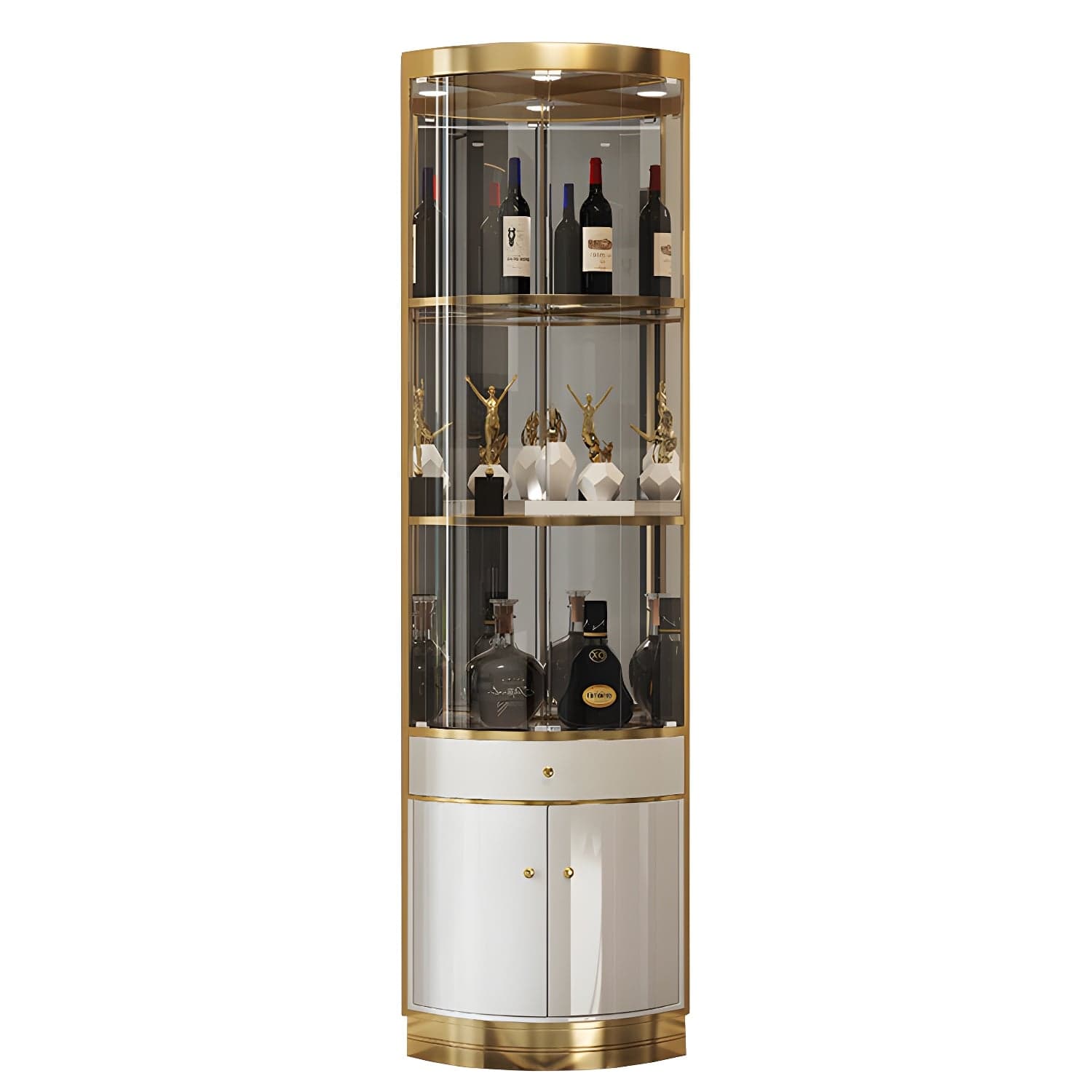Modern Gold Corner Accent Cabinet with Glass Doors and Metal Counter Top - image 4