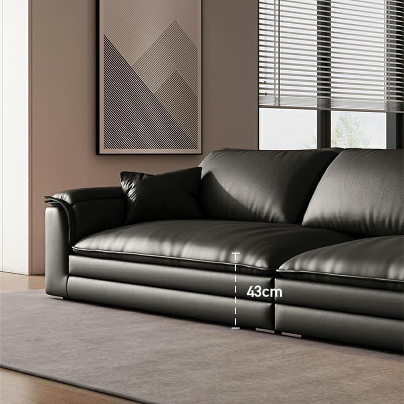 Black Cushion Back 30'' Interface Genuine Leather Sofa Pillow Top Arm - image 7