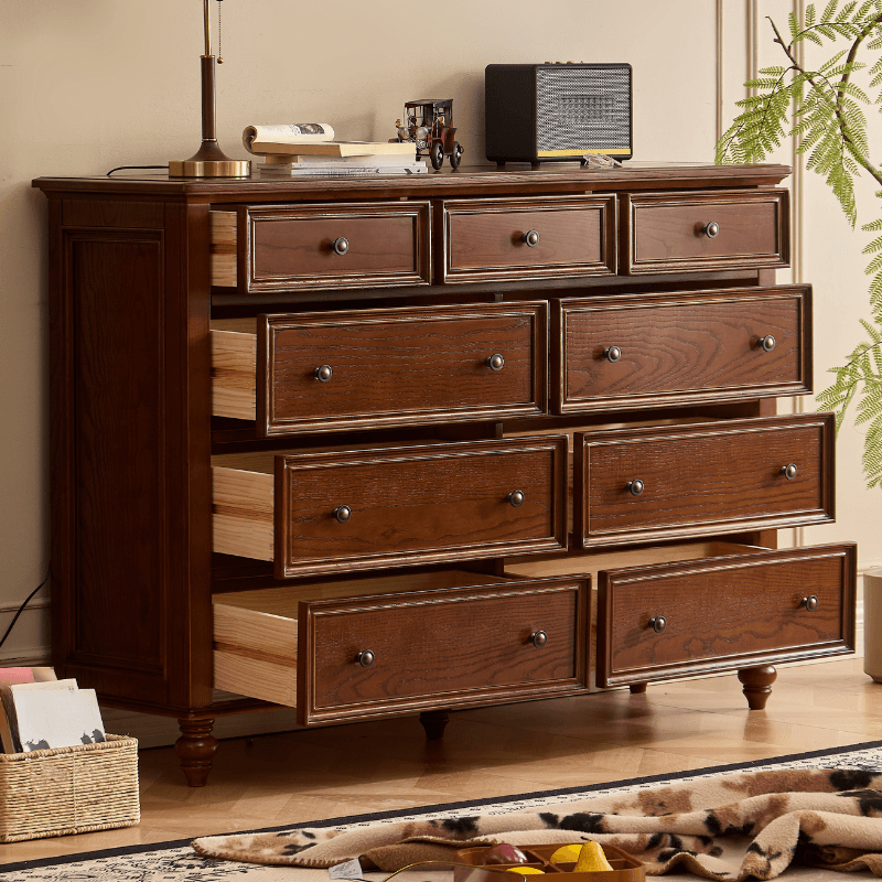 Cocoa Casual Ash Wood Double Dresser/Lingerie Chest with 9/8/6 Drawers, Horizontal/Vertical - image 3