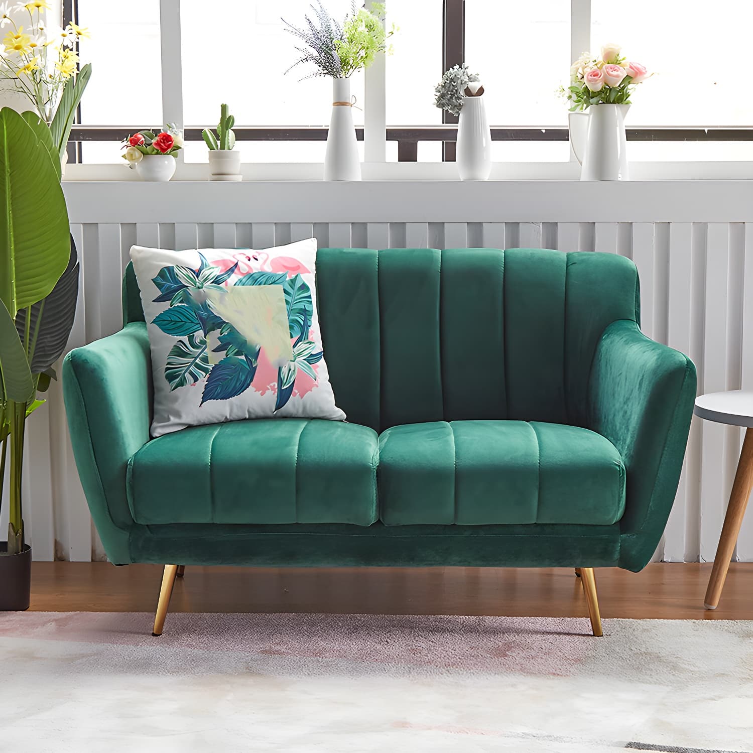 Modern Tight Back Couch Standard Velvet Tuxedo Arm Sofa in Green/Teal/Pink - image 4