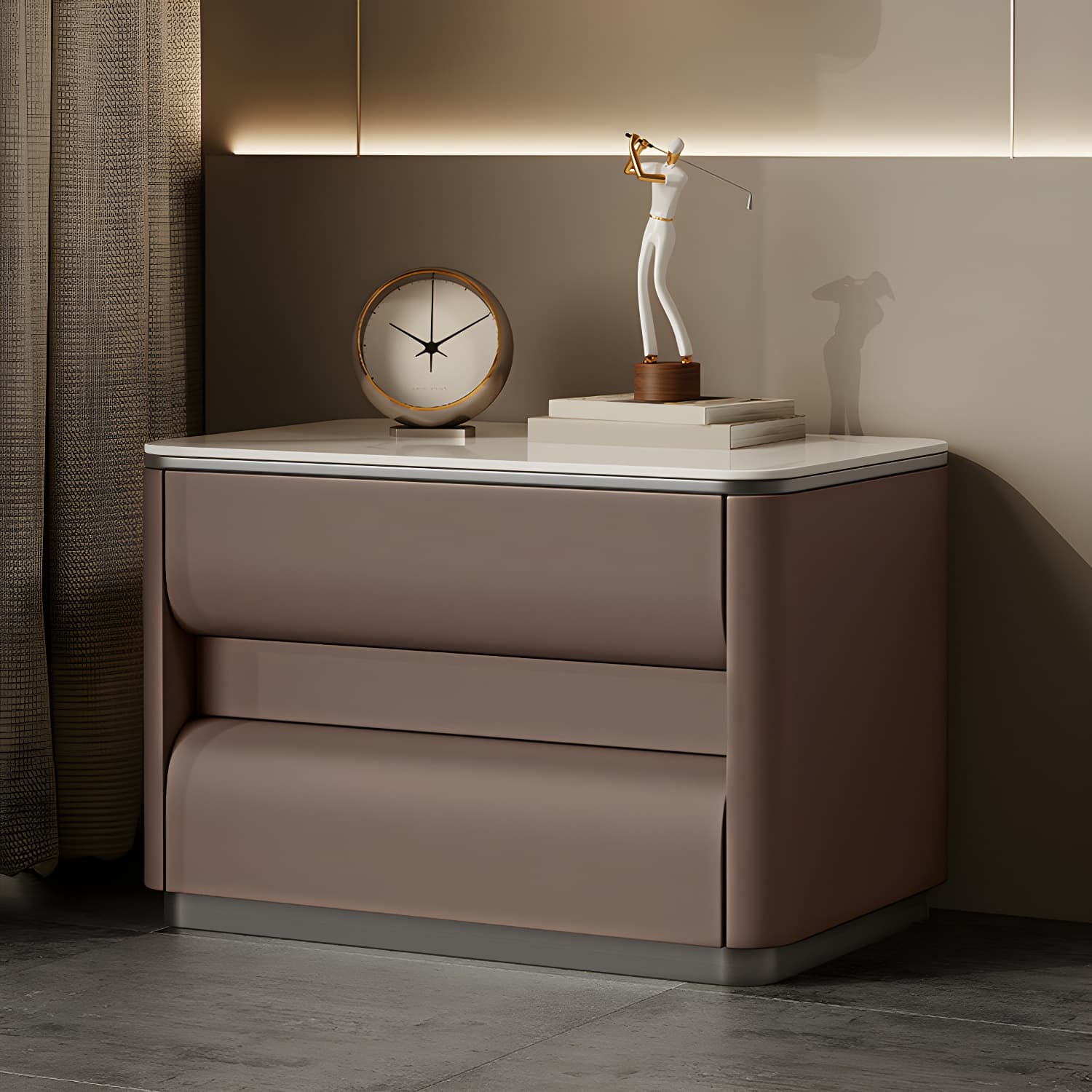 Contemporary Bedside Cabinet Stone Bed Nightstand with 2 Drawers - image 3