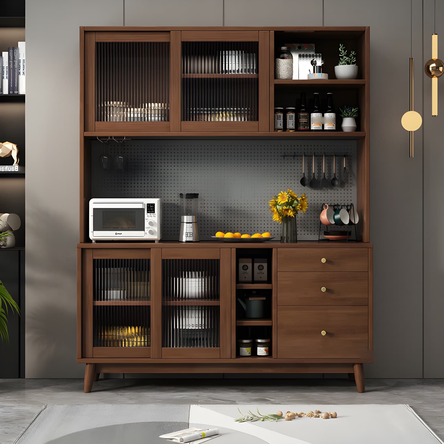 Modern Style Solid Wood Storage Sideboard Cabinet with Glass Doors and Drawers - image 4