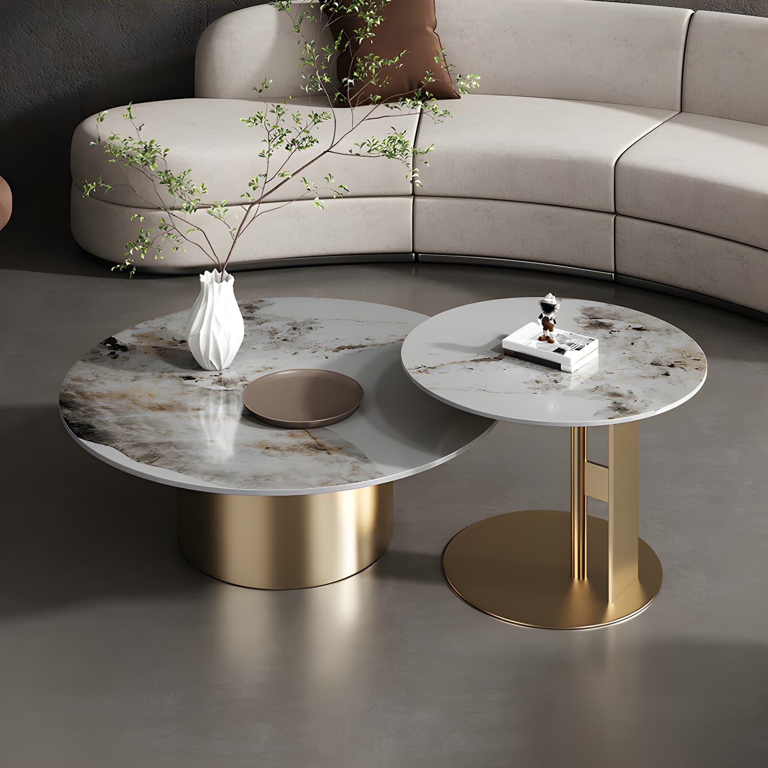 Glam Style Round Nesting Coffee Table Set with Steel Pedestal Base - image 4