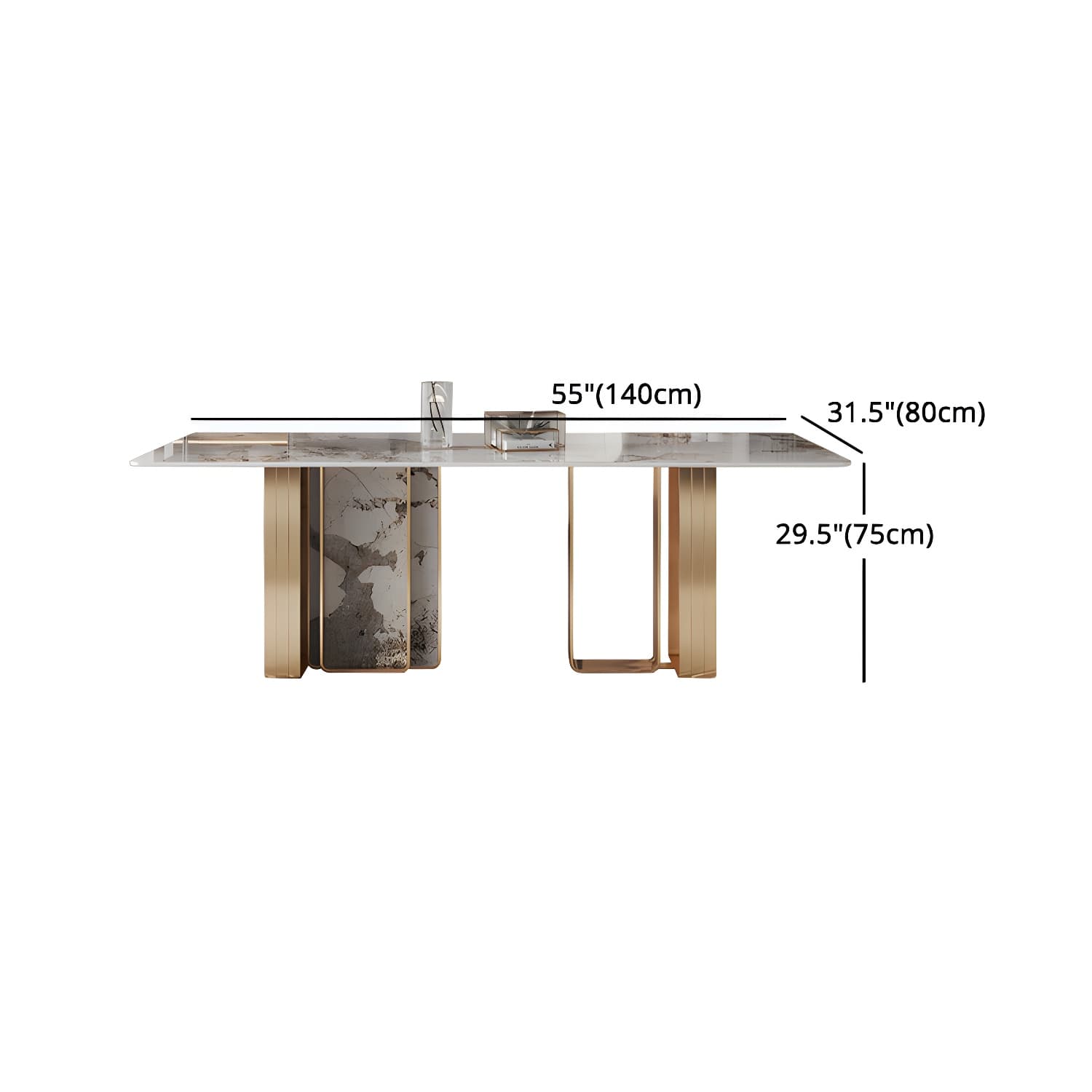 1/4/5/9 Pieces Rectangle Glam Furniture Stone Dining Table Set with Double Pedestal Base - image 13
