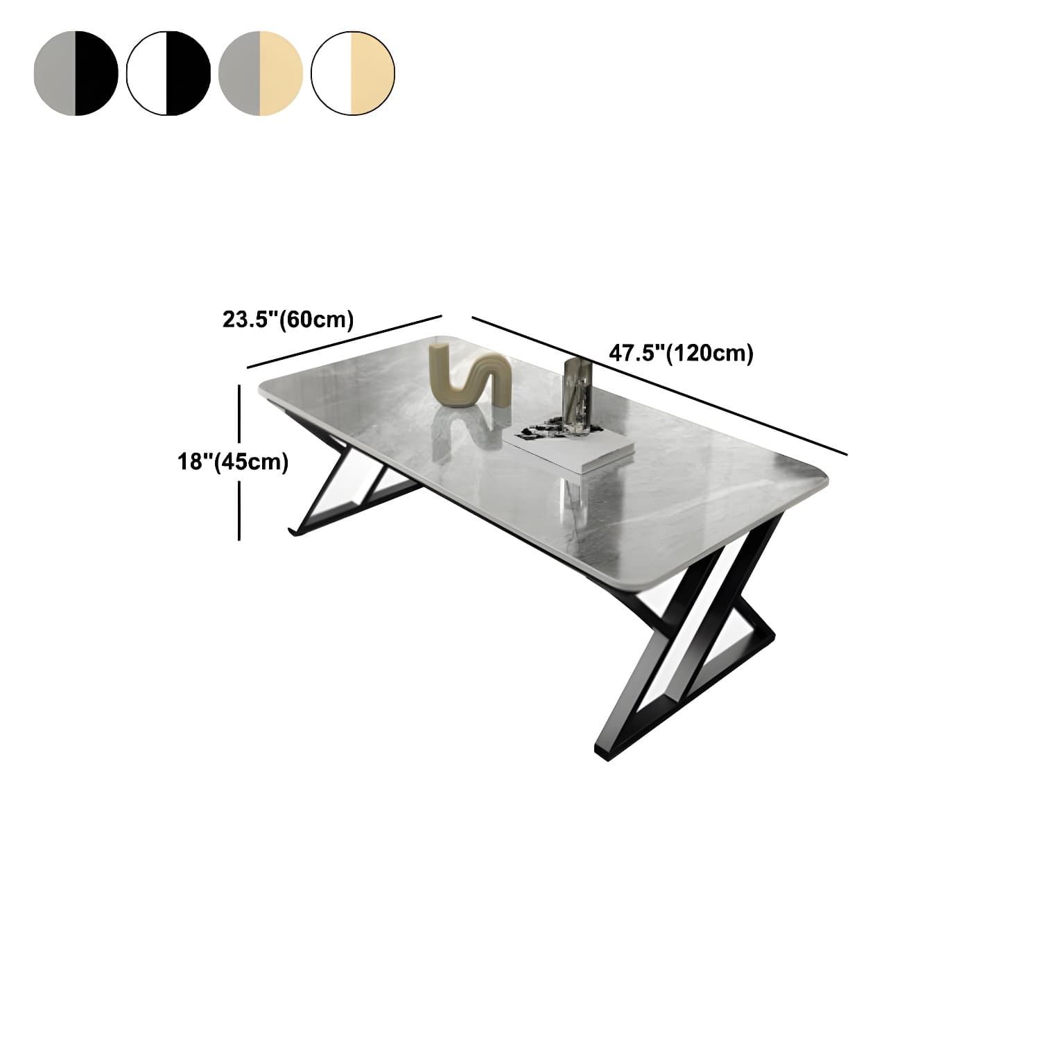 Rectangle Stone Top Coffee Table with Iron Sled Base Cocktail Table - image 9