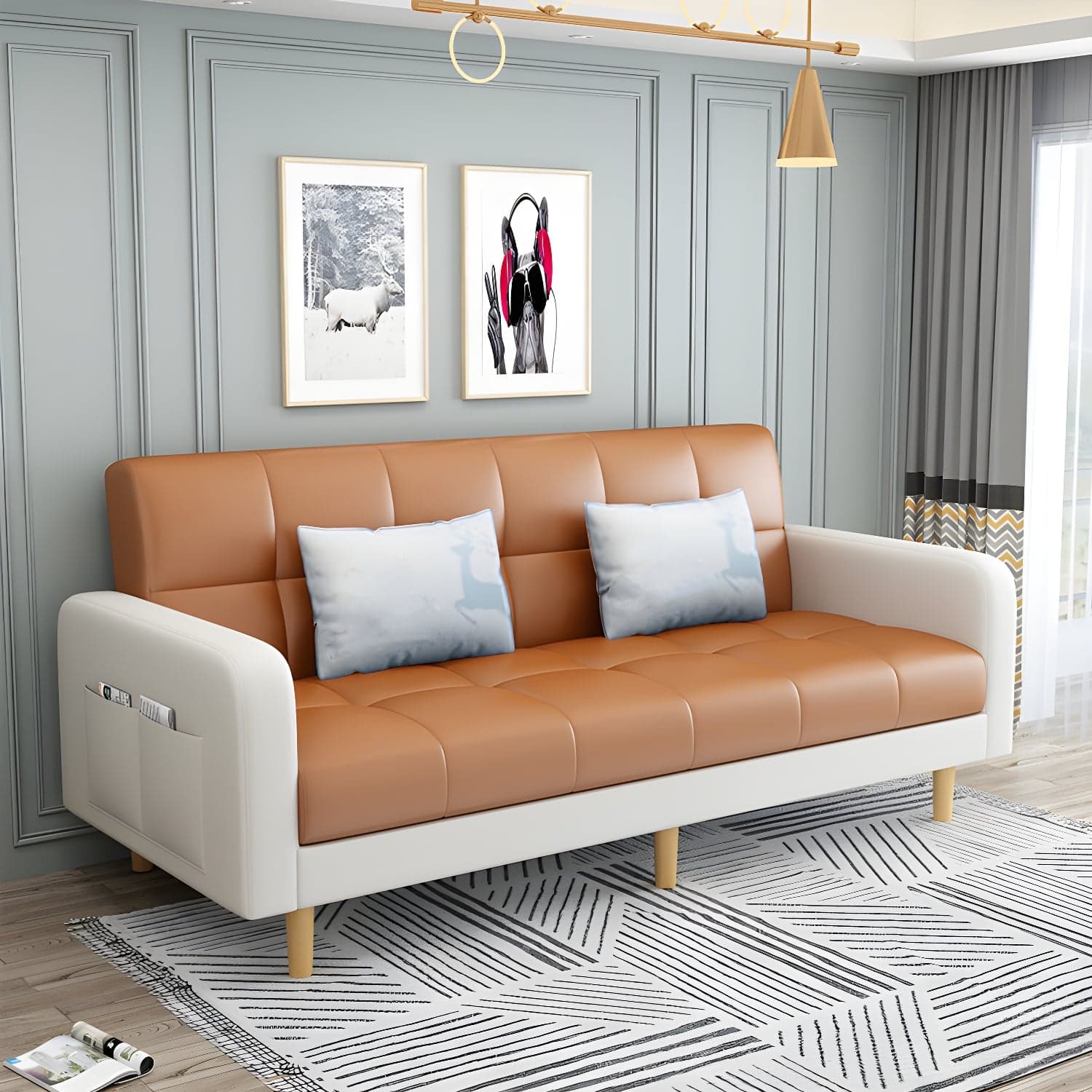 Convertible Biscuit Back Sofa Bed 32.28"High Square Arm Sofa for Apartment - image 10