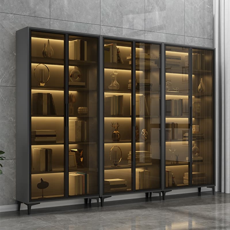 Glam Rectangle Accent Cabinet with Gold Metal Base and Glass Doors and Lighting Included - image 3