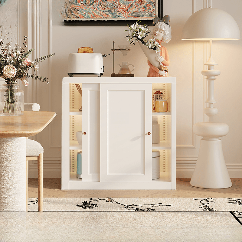 Simple Standard/Wide Sideboard with Metal Countertop, Pantry Hutch, Sliding Doors and Adaptable Shelf - image 5