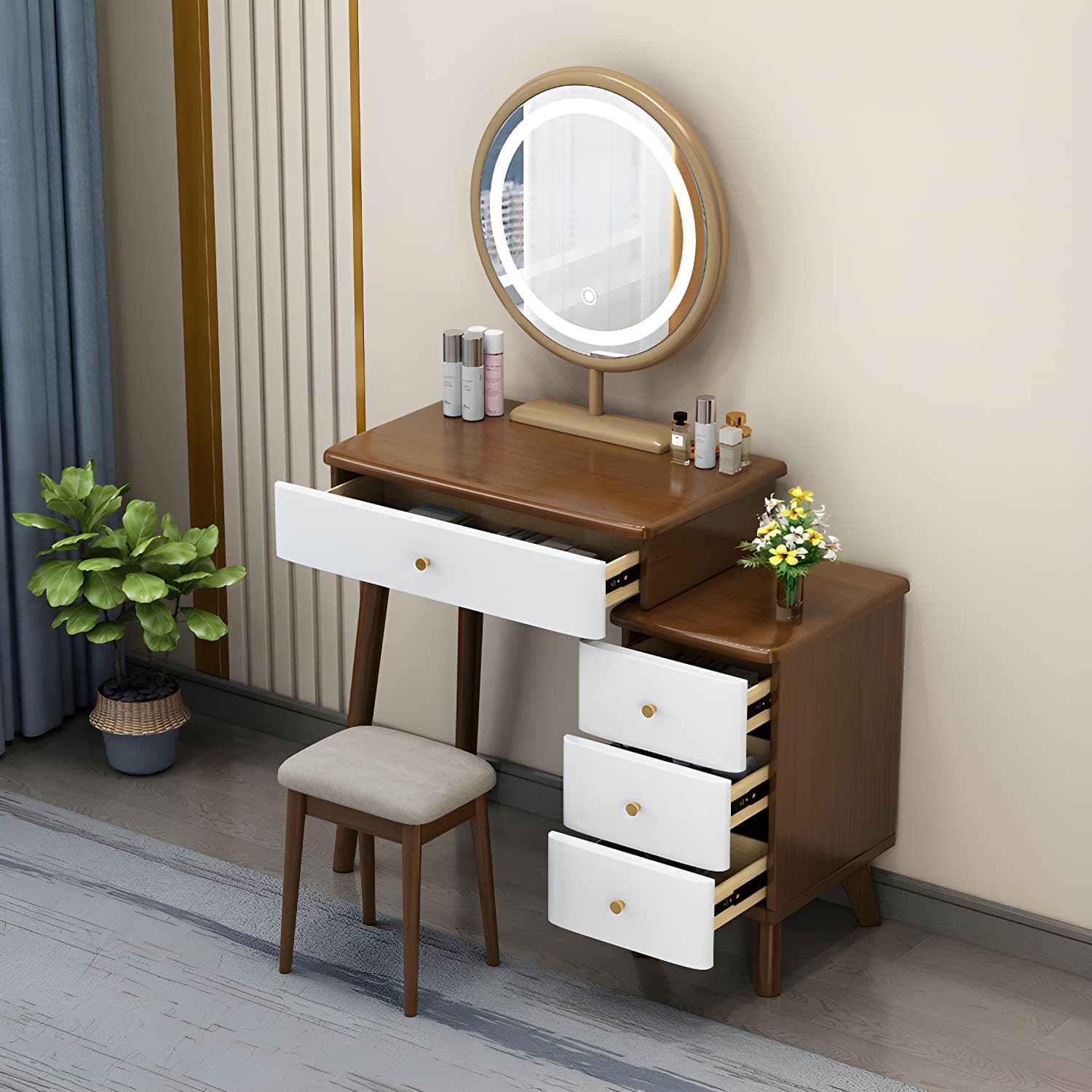 Solid Wood Vanity Makeup Table with Drawer Standing Mirror Dressing Table - image 9