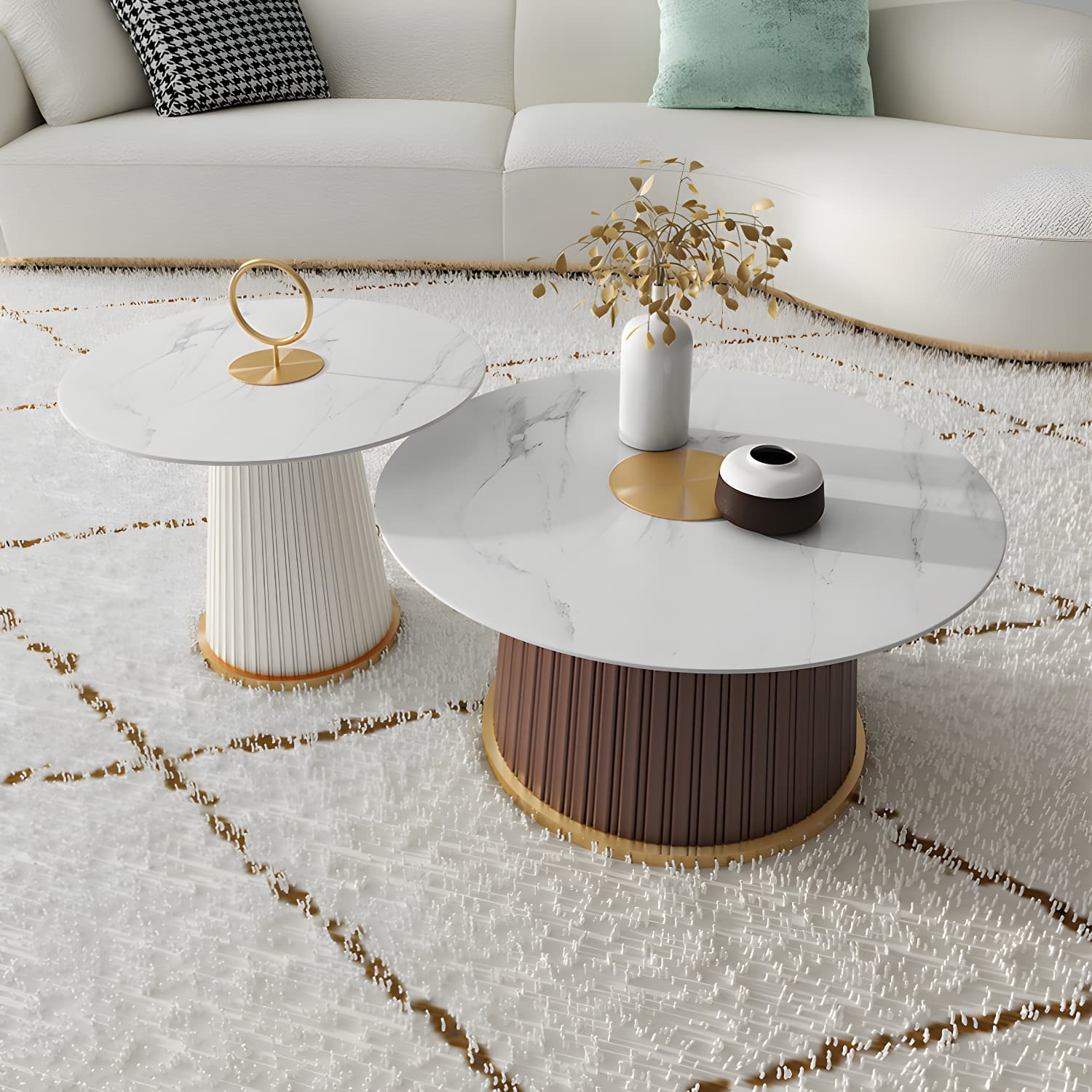Modern Metal Cocktail Table Round Pedestal Coffee Table - White - image 14