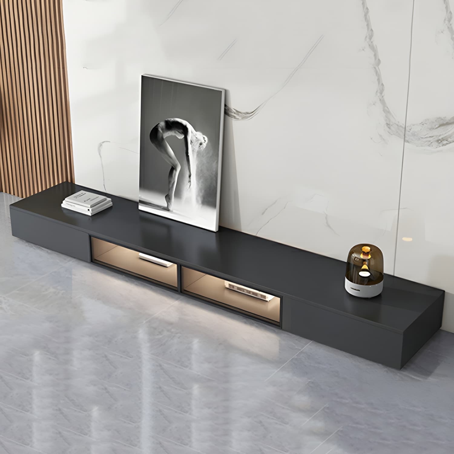 Black Modern TV Stand with Low Height and Drawers for Organized Cable Management & No Open Storage - image 3