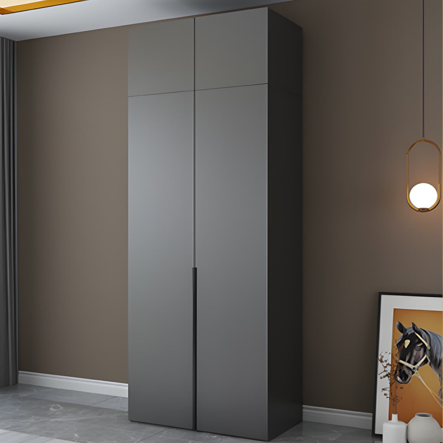 Modern Black Wardrobe Armoire with Garment Rod Wood Wardrobe Closet