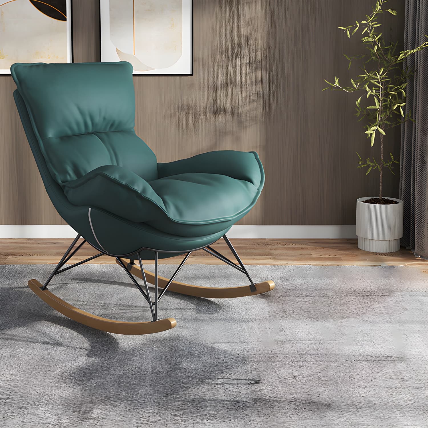 Contemporary Rocking Chair Faux Leather Waterproof Glider Chair with Removable Cushions - image 20