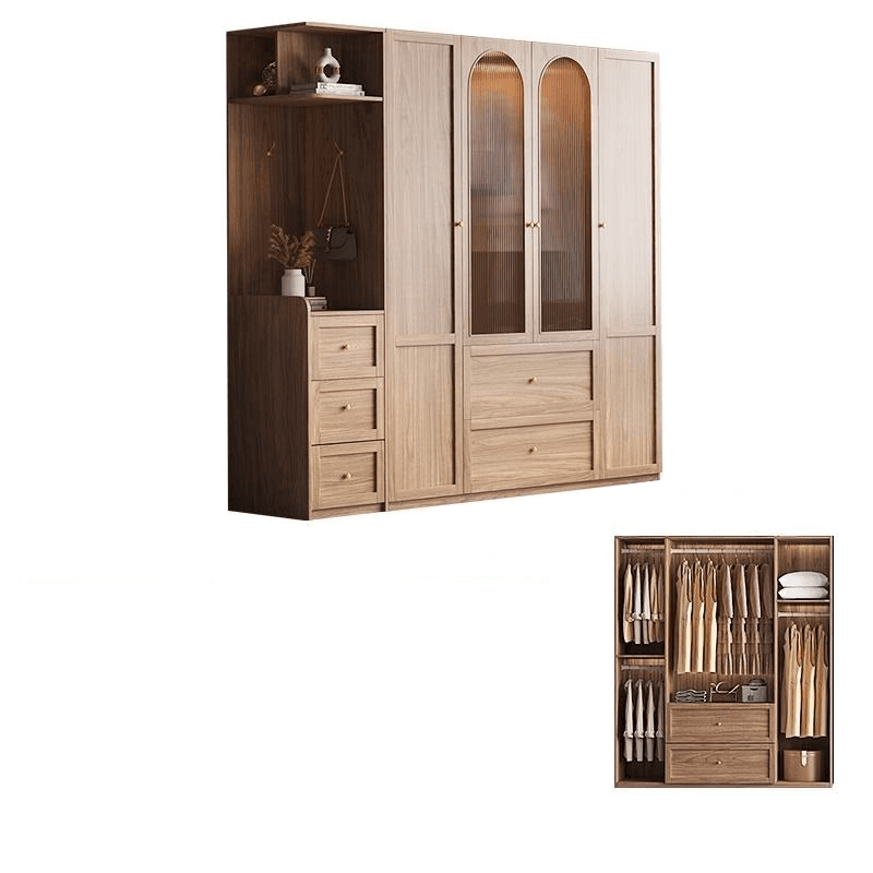 Minimalist Timber Sepia Cabinet Armoire with Interior Shelves & Clothing Rack & Soft Close Drawer & Soft Close Door - image 14