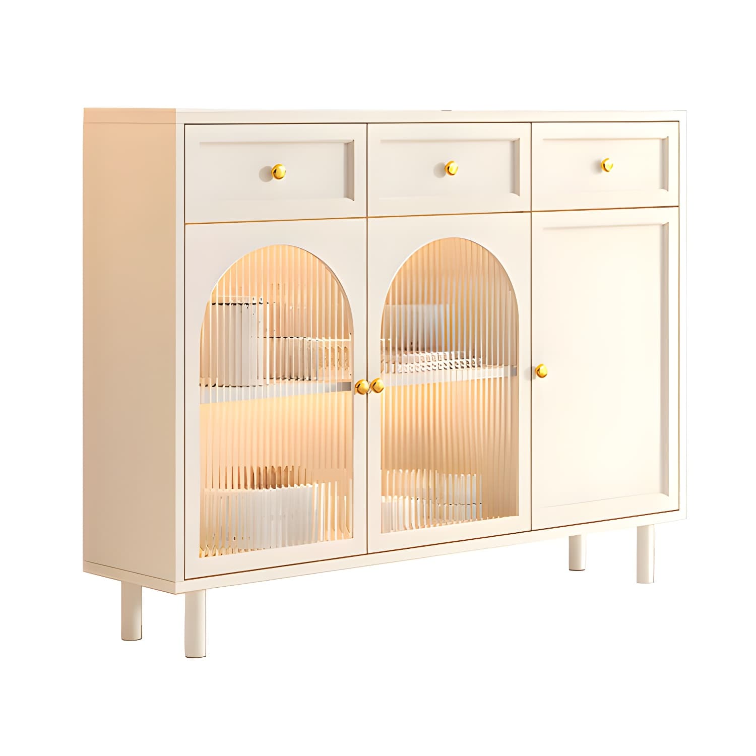 Scandinavian Wood Buffet Sideboard with Stone Countertop and Glass Doors - image 16