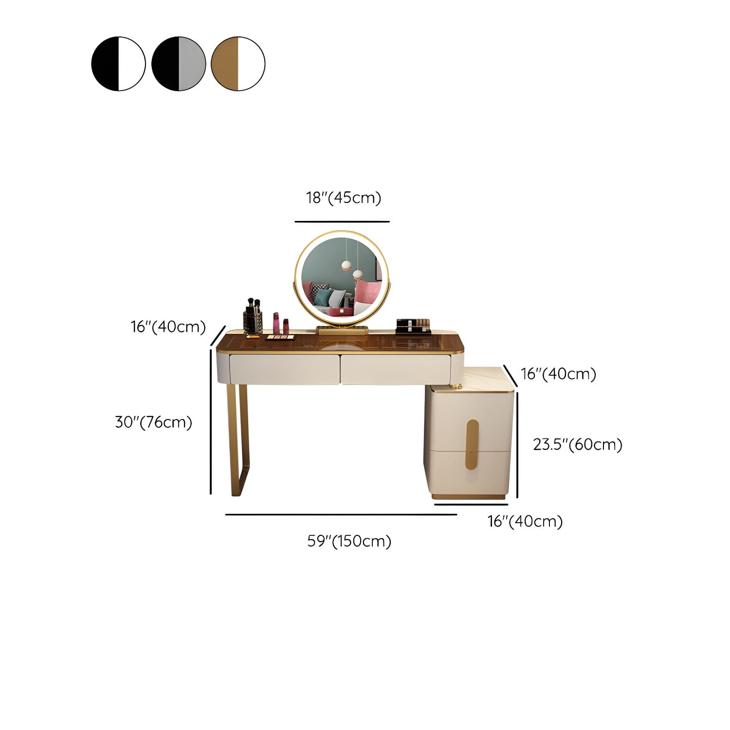 Glass Top Standing Makeup Vanity Set Lighted Mirror Makeup Vanity - image 23