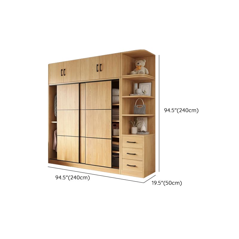 Natural Finish Modern Timber Self-supporting Wardrobe with Soft Close Drawer, Soft Close Door, and Clothing Rod - image 23