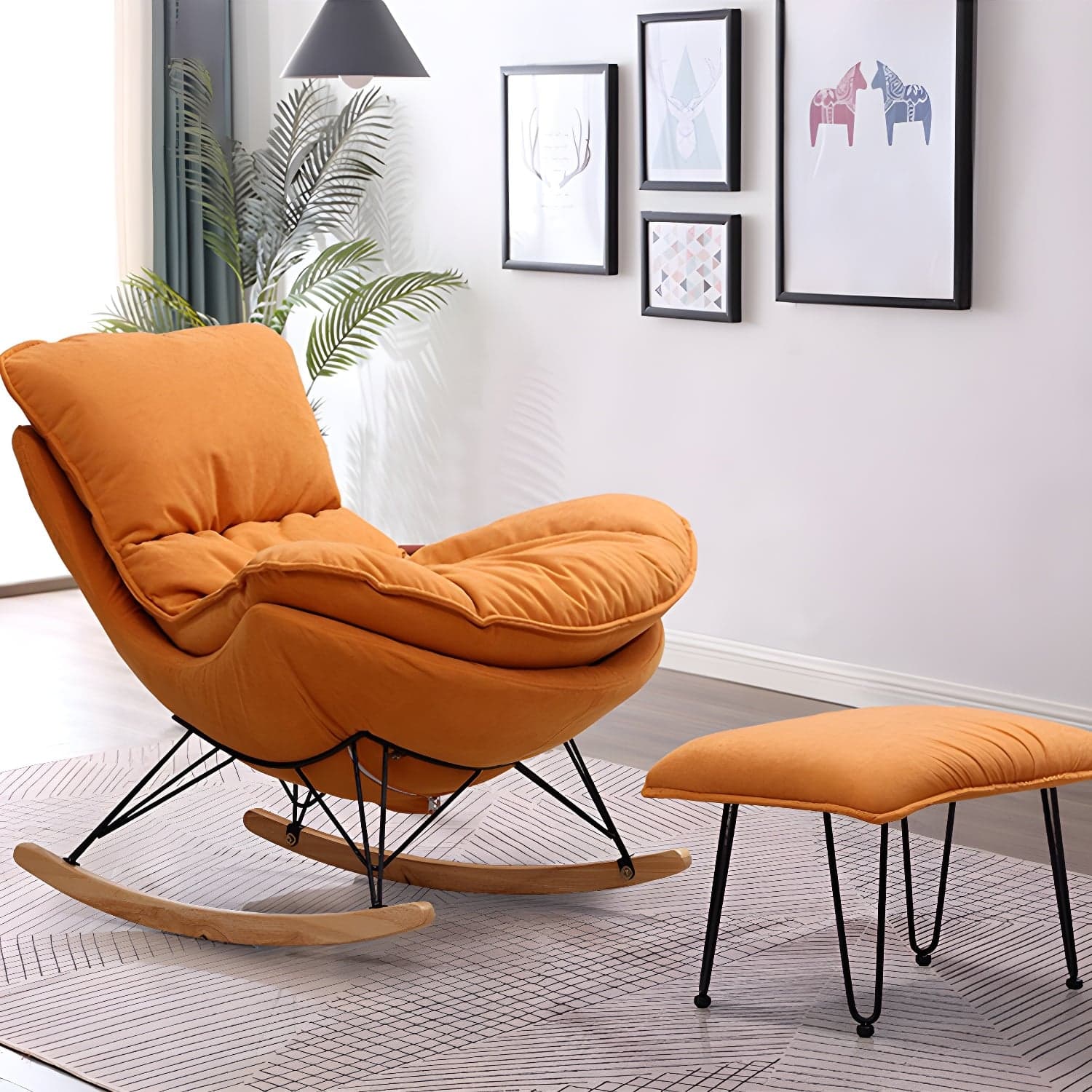 Contemporary Rocking Chair Cotton Upholstered Tufted Wing Chair Back Baby Rocking Chair - image 3