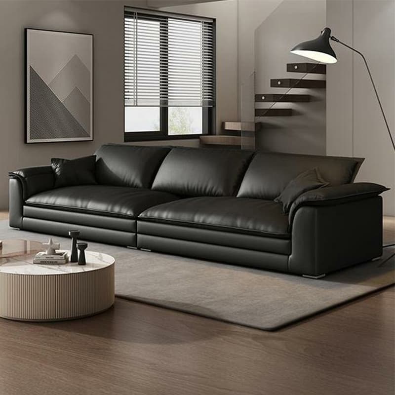 Black Cushion Back 30'' Interface Genuine Leather Sofa Pillow Top Arm - image 3