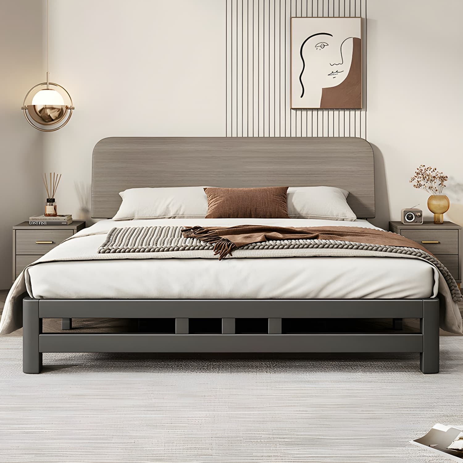 Modern Black Metal Bed with Included Headboard and Non-Upholstered Design - image 3