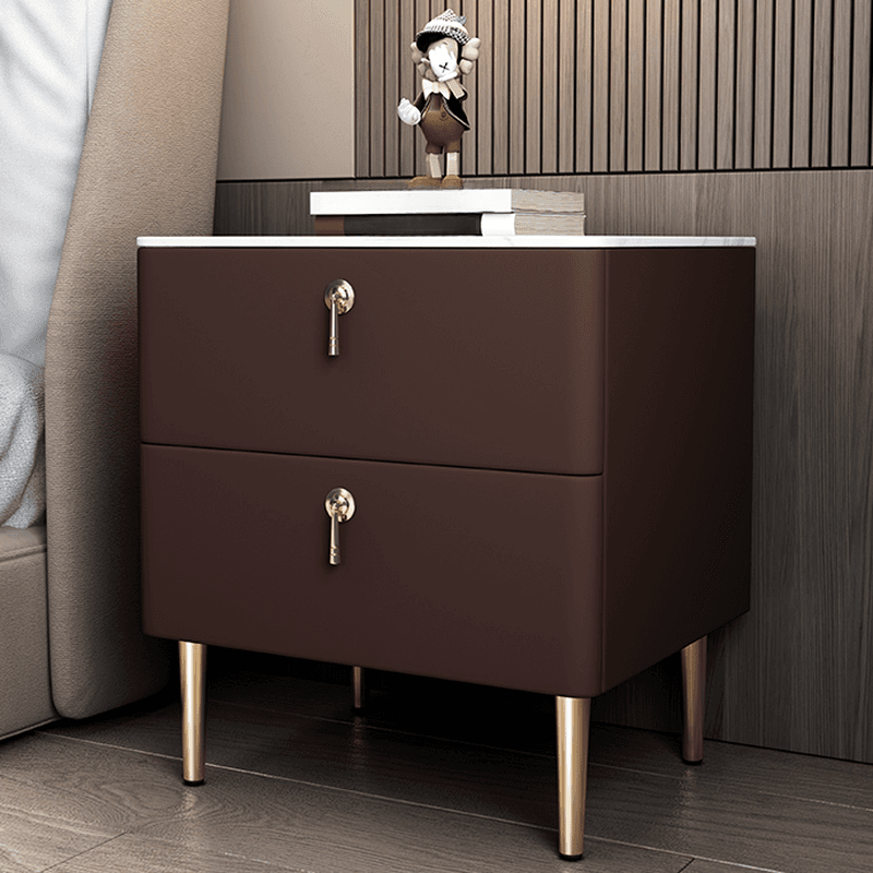 Minimalist 2-Drawer Stone Countertop Bedside Cabinet with Legs - image 3