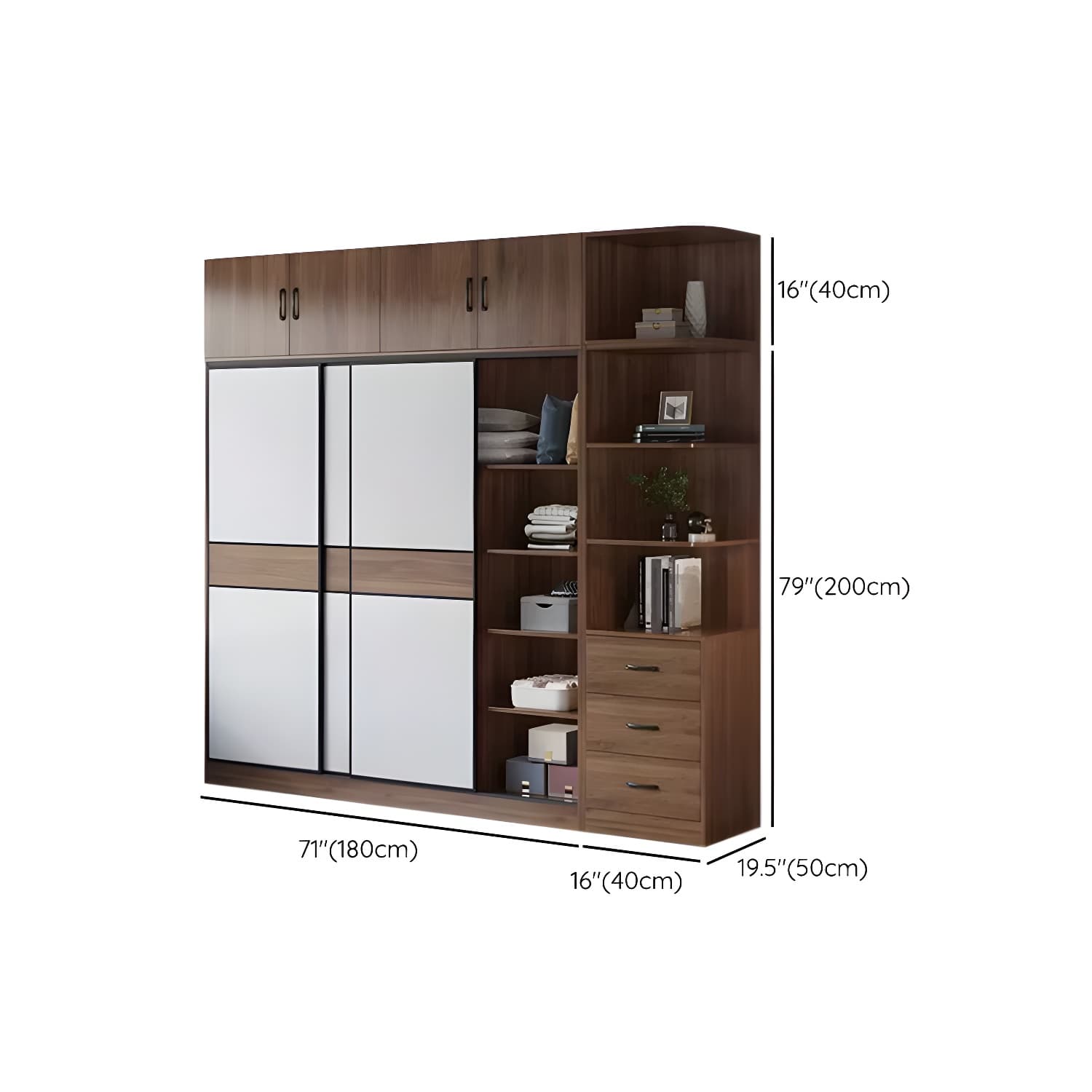 Modern Brown Wood Wardrobe Armoire with Sliding Doors, Shelves, and Clothing Rod - image 33