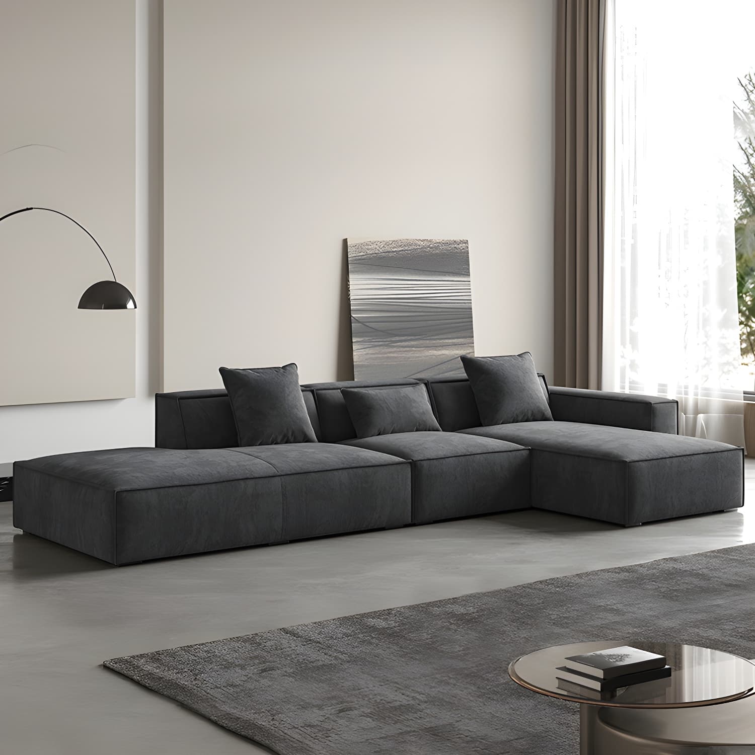 Modern Gray Square Arm Sectional Sofa Upholstered in Polyester Blend