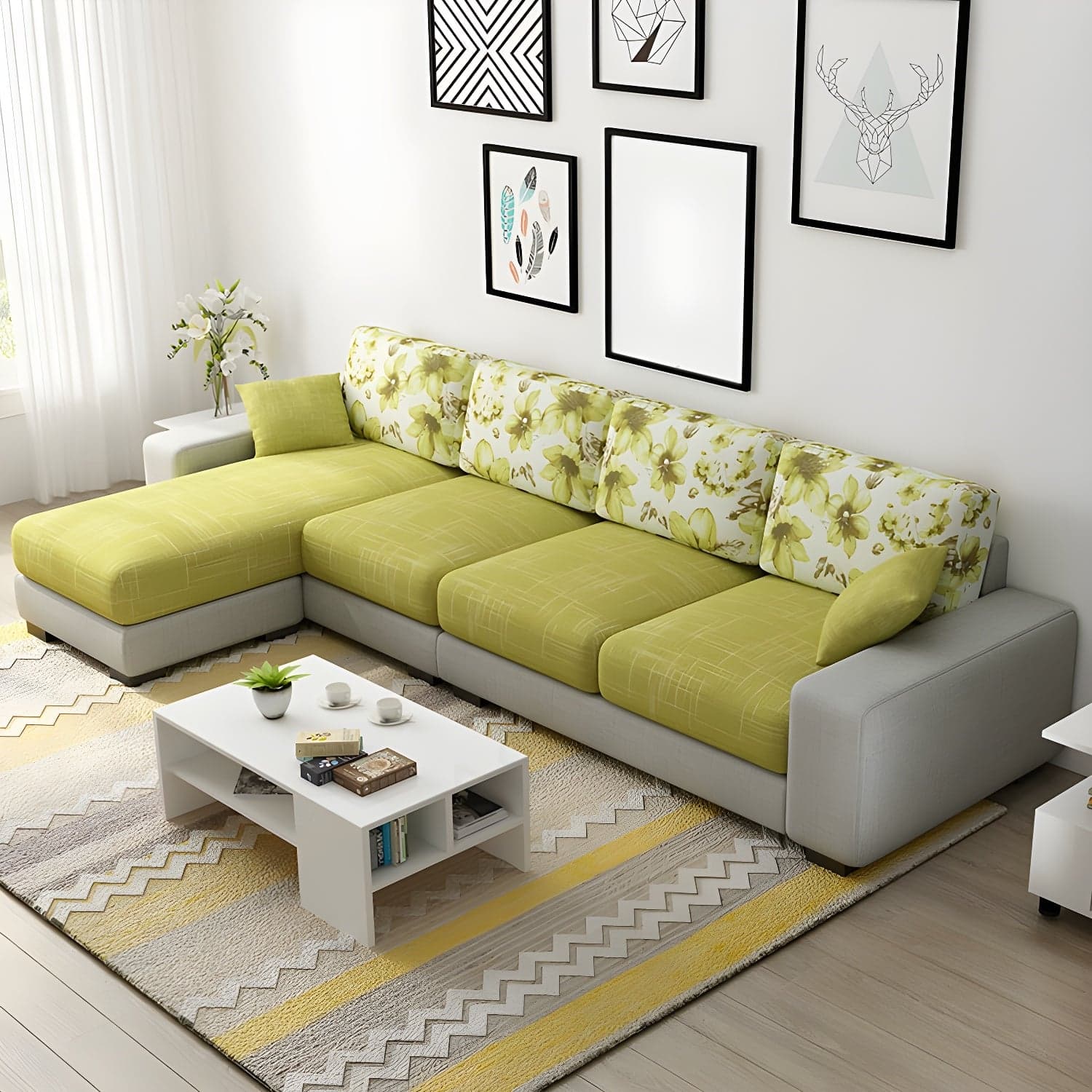 Scandinavian Wood Frame Straight Sofa with Cushion Back and Slipcover in 3 Piece Set - image 9