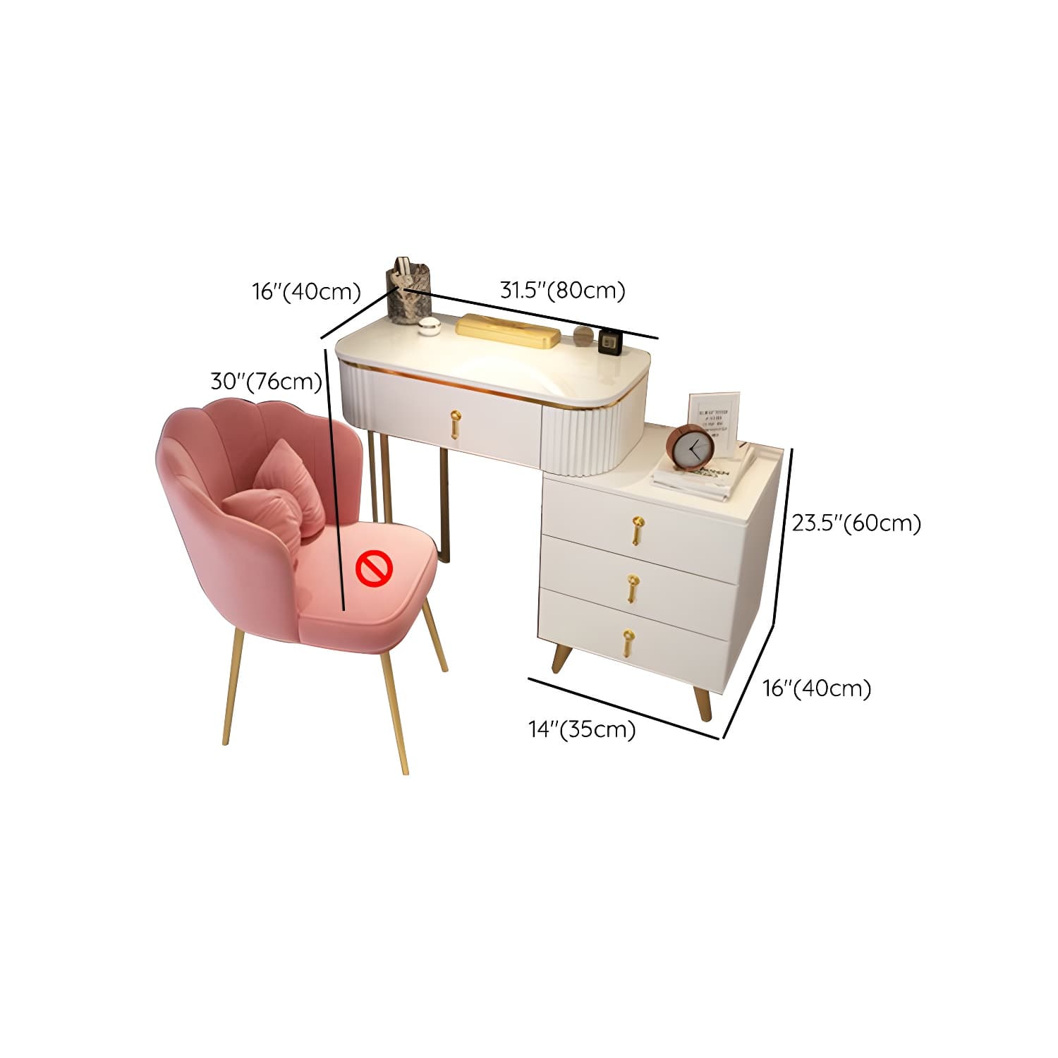 Removable Makeup Counter Bedroom Vanity Dressing Table with Lighted Mirror - image 21