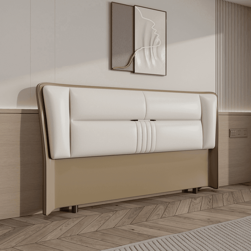 Trendy Wingback Headboard with No Distressing in Natural Wood, Rectangle Shape for Full/Queen Bed with Sponge Upholstery and Standard Height