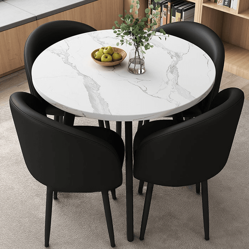 Circular Manufactured Wood Dining Table Set with Upholstered Back, Padded Chair, Arms, Seats 4