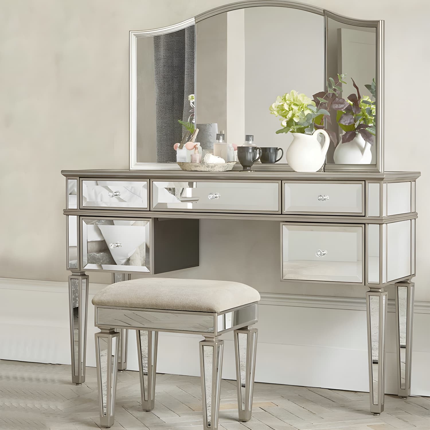 Solid Wood Vanity Dressing Table Set Contemporary Makeup Counter with Drawers - image 3