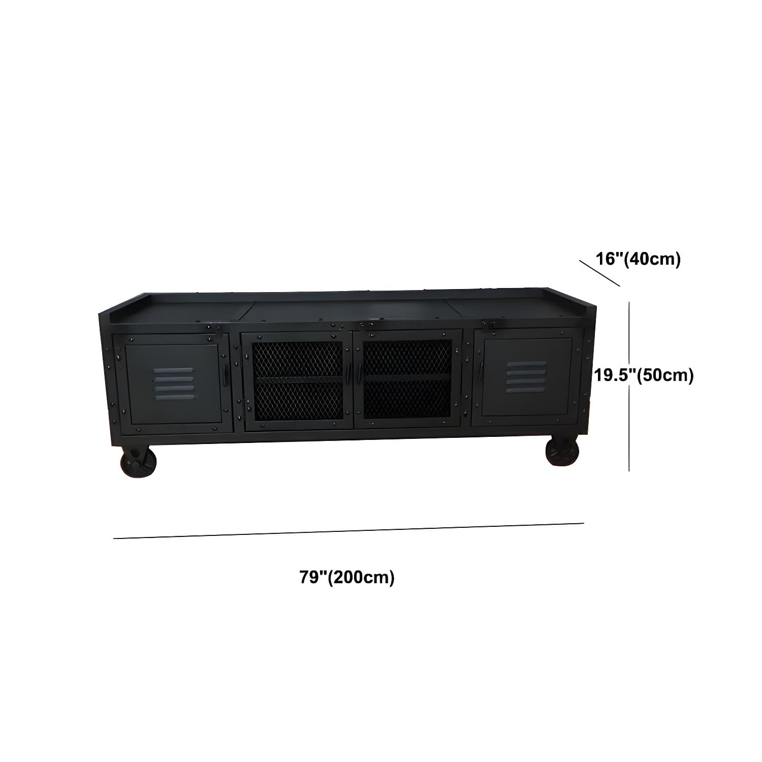 Metal Black TV Cabinet Industrial Style Home TV Stand Console with Casters - image 15