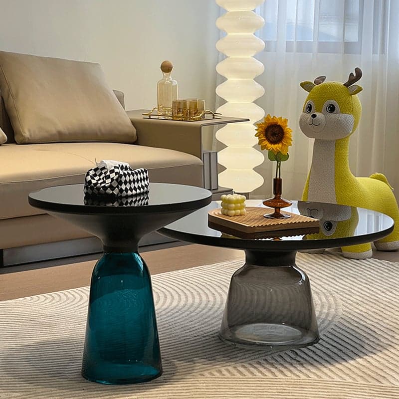 Small Size Modern Round Black Glass Coffee Table - Pedestal Base, Non-Upholstered - image 4