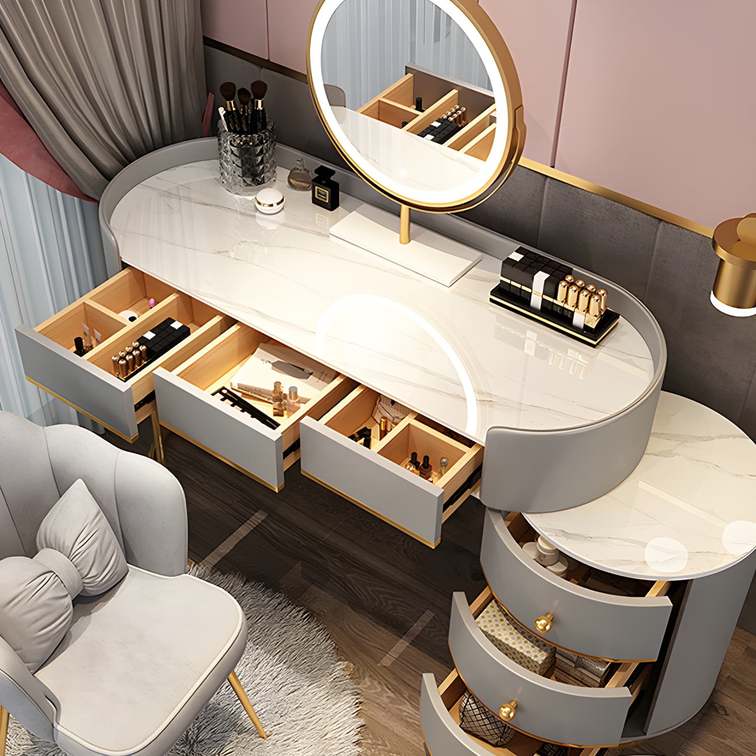 Glam Dressing Table Storage Box with Makeup with Drawers for Bedroom - image 14