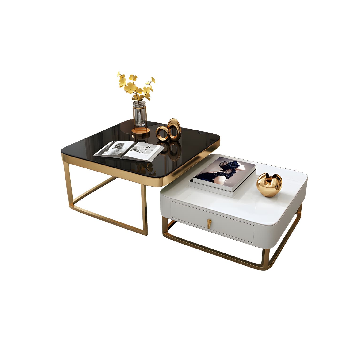 Glam Style Square Coffee Table with Drawer in Metal Frame Base - image 11