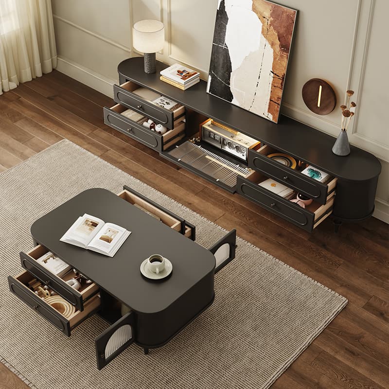 Modern Real Wood TV Stand with Shelf, 4 Drawers, Hutch, and Door - image 6