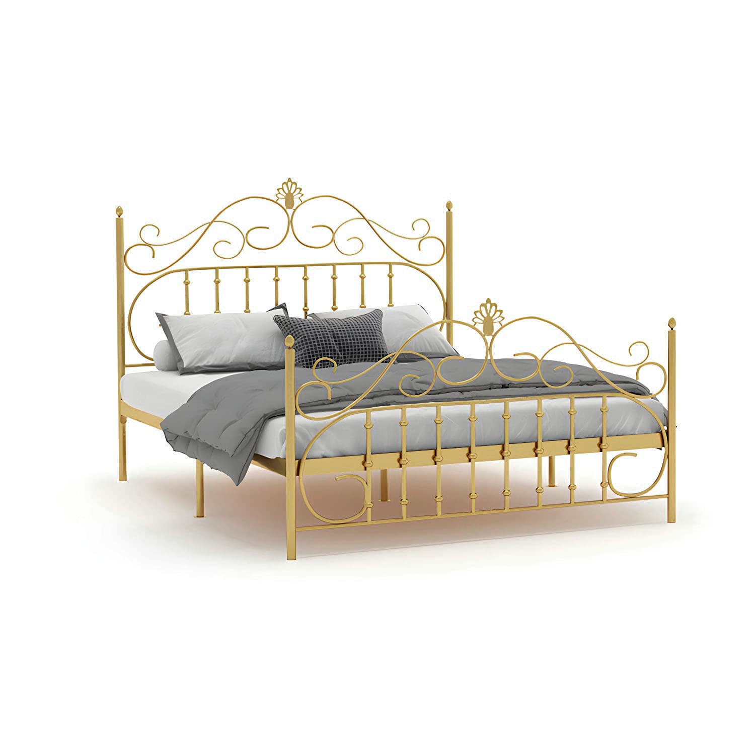 Glam Metal Bed Frame with Camelback Open-Frame Headboard and Footboard - image 12
