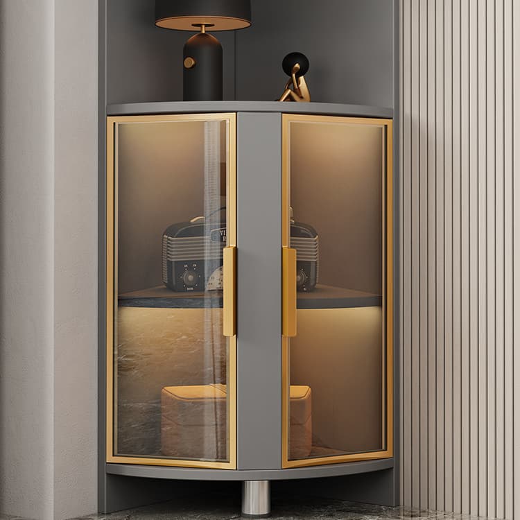 Modern Corner Accent Cabinet with Glass Doors and 2 Interior Shelves - image 11