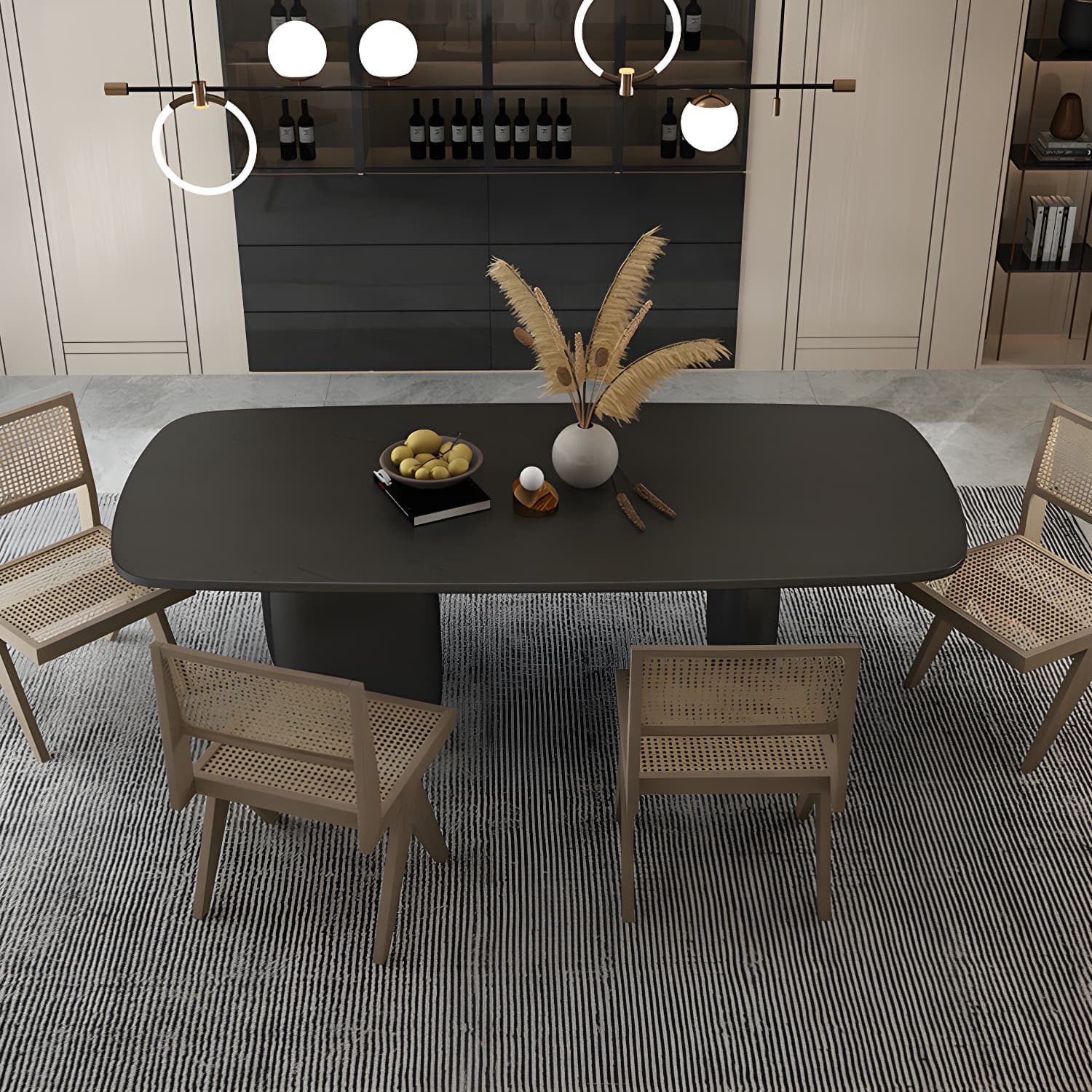 Modern 1/2/4/5 Pieces Rectangle Dining Set Solid Wood Black Dining Table with Chairs - image 4