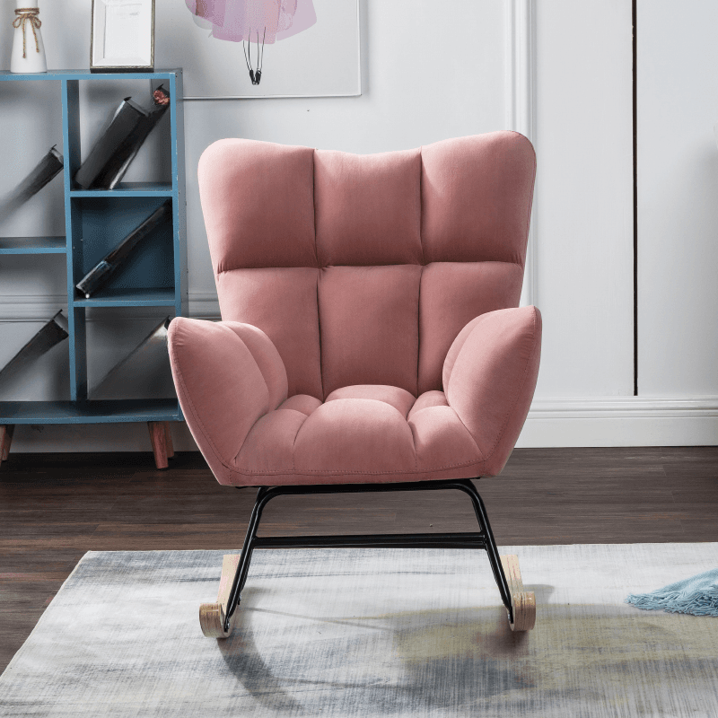 Simplistic Scratch-immune Padded Recessed Arm Ottoman Upholstered 2 Piece Set Bedroom Rocking Chair - image 8