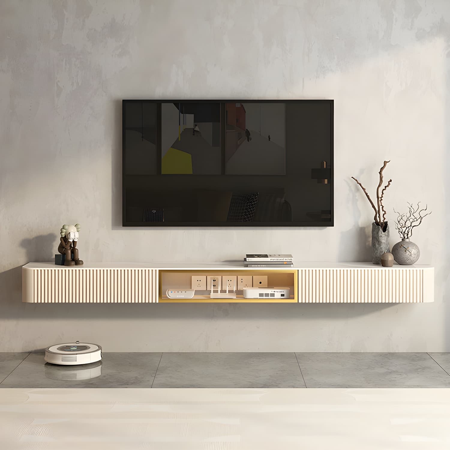 Contemporary TV Media Stand with Drawers Floating TV Stand Console - image 15