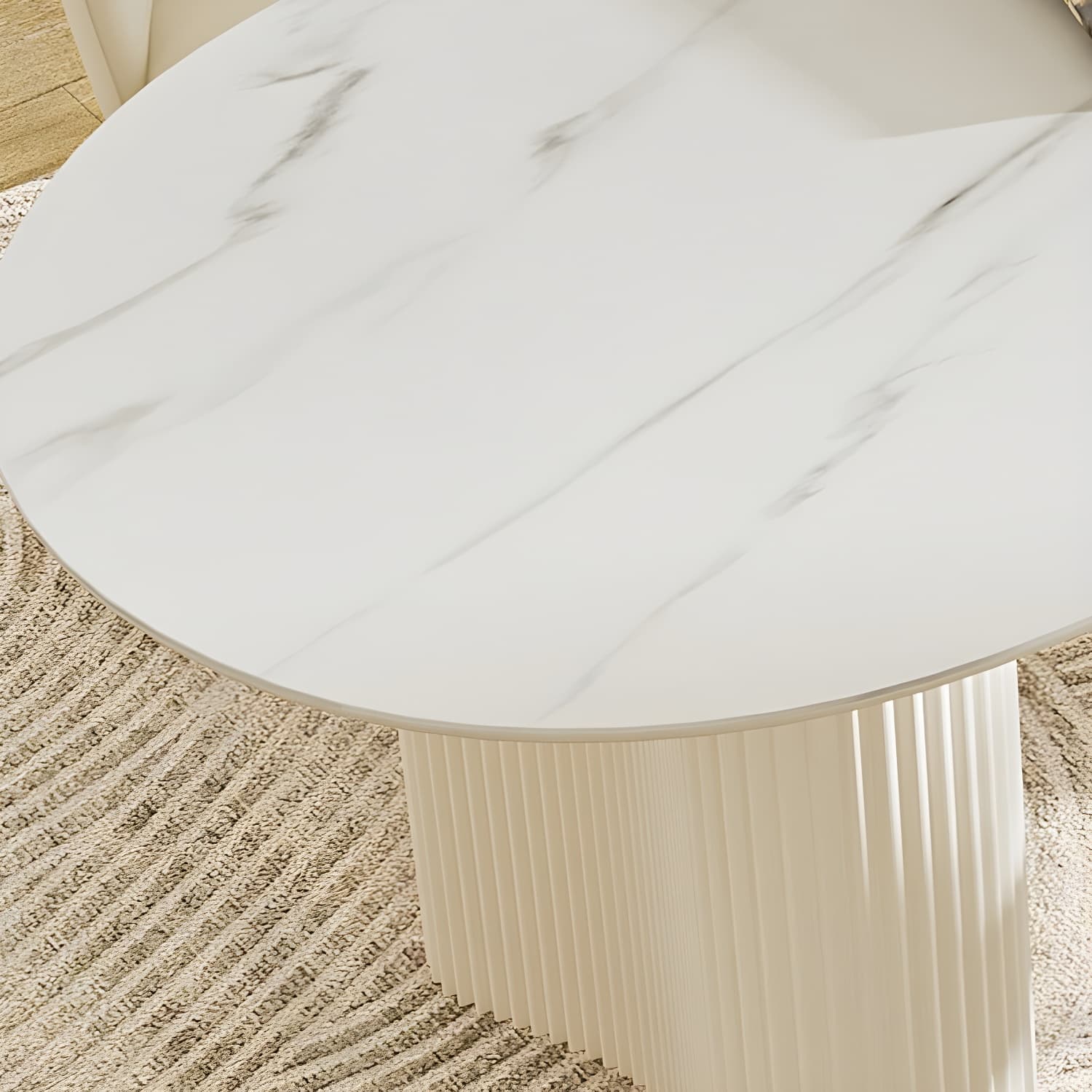 White Modern Stone Top Kitchen Dining Table with Metal Base for Home - image 8
